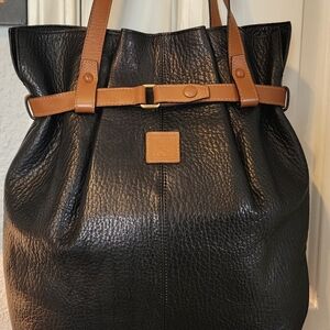 Black & Tan Leather Tote Bag with Contrast Straps